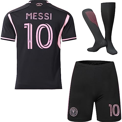 HUSSATEX Miami 2023/2024#10 Auswärts Kinder Fußball Trikot & Shorts mit Socken Jugendgrößen (Schwarz,28)