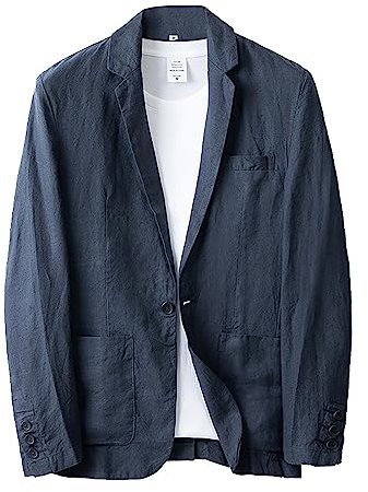 Duohropke Giacca in Lino da Uomo - Blazer Leggero Estivo con Un Solo Bottone, da Lavoro, Taglie Forti, Abbigliamento