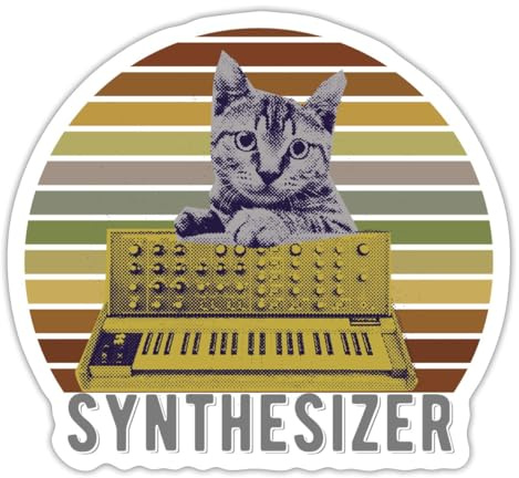 Katze Synthcat Synthesizer Geschenk Musik Retro Sticker Aufkleber