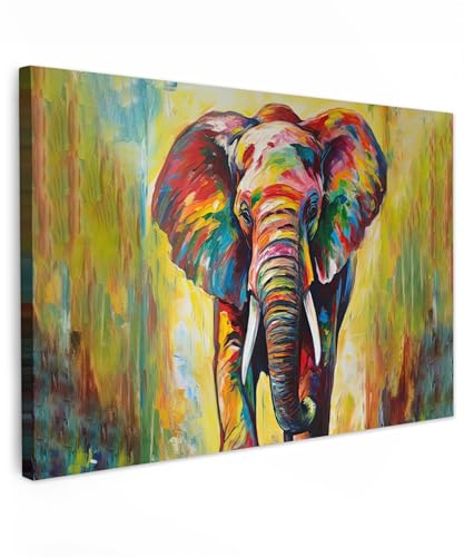MuchoWow© Leinwand Bilder Groß 120x80 cm XXL Wanddeko Wohnzimmer Aesthetic Room Decor Deko Zimmer Wandbilder Modern Fotogeschenke Kunstdruck - Bunt - Elefant - Kunst - Malerei - Tiere - Regenbogen
