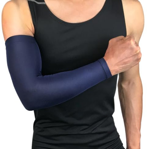 Manicotti per uomo e donna, a compressione, per braccia, protezione solare, maniche unisex, per ciclismo, golf, ciclismo all'aperto, spore, Blu scuro, L