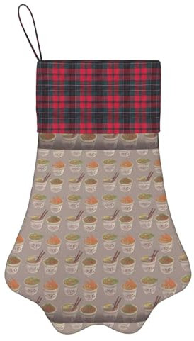 Eierbecher Nudel, Ramen, Weihnachtsstrumpf mit Hundepfote, 43 x 30 cm, für Kamin, Weihnachtsbaum, Urlaub, Mottoparty, Zuhause, hängende Dekoration