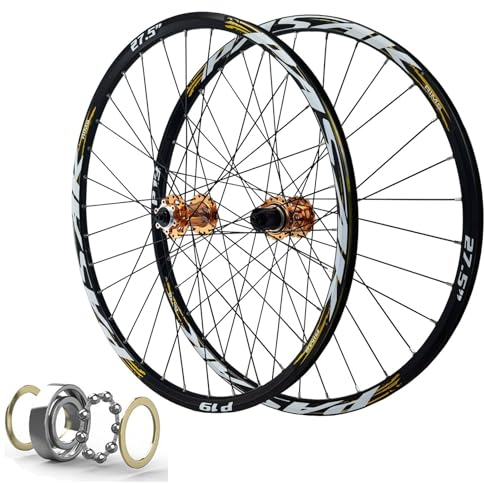MTB Laufradsatz 26 Zoll Scheibenbremse Fahrradfelge 32 Speichen 27,5 29 Zoll Mountainbike Vorder Und Hinterrad QR Naben mit Abgedichtetem Lager for 7-11 Gang Kassette ( Farbe : Gold , Size : 27.5 inch