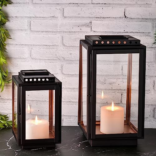 Marrakesch 2er Set LED Laterne Windlicht 34,5 cm und 24 cm | Laternen mit LED-Kerze Batterie betrieben und mit Timer Funktion | Gartenlaterne für Draußen Jona modern als Gartendeko