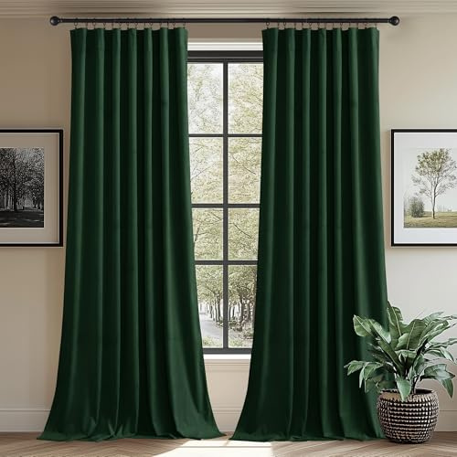StangH Elegante grüne Samtvorhänge mit Stangendurchzug, Blickdicht, wärmeisolierend, 157,48 cm breit x 213,4 cm lang, 2 Stück