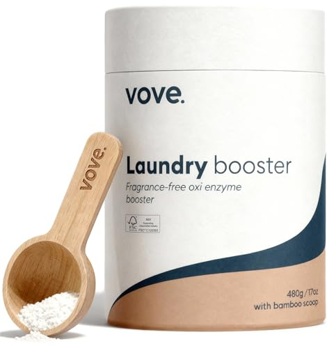 Vove Bio Enzyme Laundry Booster 80 Washes, Oxygen Stain Remover Powder | 6x enzyme, fragrance free for sensitive skin, cleaner for blood, grass, food and pet odours, FSC wood scoop