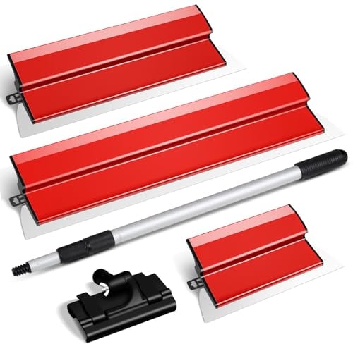 suokoun Spatole per Stucco Kit, Acciaio Inox Kit Spatole Professionali con Maniglia di Estensione, Spatola di Finitura per Intonacare Pareti e Soffitti (250 mm+400 mm+600 mm)