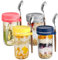 MAOOY 4Stück 600mlGlas Müslibecher to go mit Deckel und Löffel Einmachgläser,Joghurtbecher to go, Overnight Oats Gläser, Salatbecher für Cornflakes,Haferflocken,Porridge（10oz/Dickes Borosilikatglas）