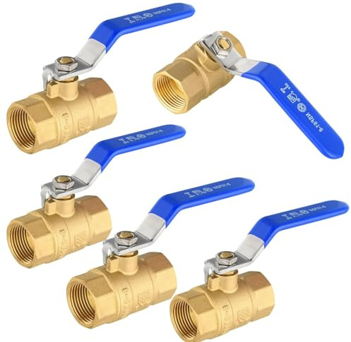 5PCS GUOFIS 1/2 Full Port Brass FIP Ball Valve,600 WOG Valve,Blue Handle