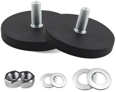 2 Stück Neodym Magnete Gummiert, Ø 88mm Flachgreifer Magnet, Gummi Runde Magnete, Scheibe Topfmagnet Mit M6 Außengewinde, 55kgs Tragkraft, für Lichtleisten, Gummi Runde Magnete mit Gewinde