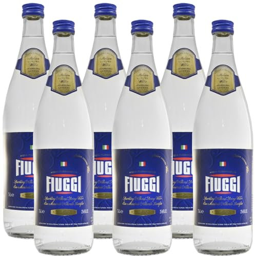 Acqua Frizzante Effervescente Naturale | Fiuggi | 6 Bottiglie Vetro 75Cl | 100% Plastic Free | Edizione Vintage | Ristorazione | Vuoto a Perdere