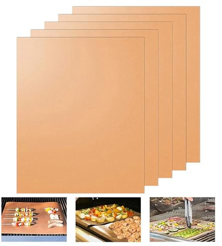 Dauerbackfolie, 5 Stück Grillmatte wiederverwendbares Backpapier, Premium Teflon Backmatte, 230°C Hitzebeständig, Antihaftbeschichtet, Dauerbackfolie für Backofen und Grill, 30 x 40cm