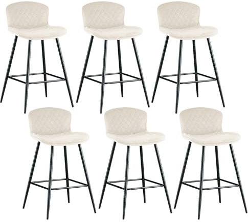 JYMTOM Samt Barhocker mit Lehne und Fußstütze, Tresenhocker Bistrohocker Designer Hocker mit Metallrahmen für Esszimmer Bar Restaurant und Café (6, beige)