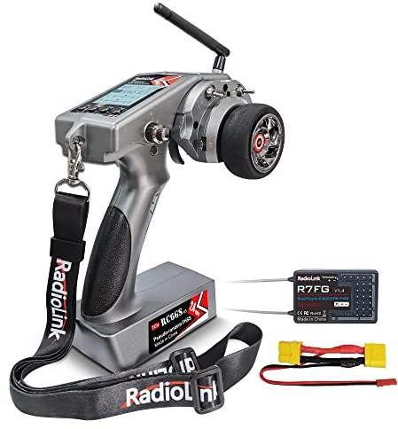Radiolink 2.4GHz RC6GS V3 7 Channels RC Transmitter and R7FG Gyro Receiver | 2.4GHz 600m RC Remote and Receiver Kit, Voltage Telemetry, 30 Models Storage for Remote Control Car/Boat/Truck/Buggy/Crawler