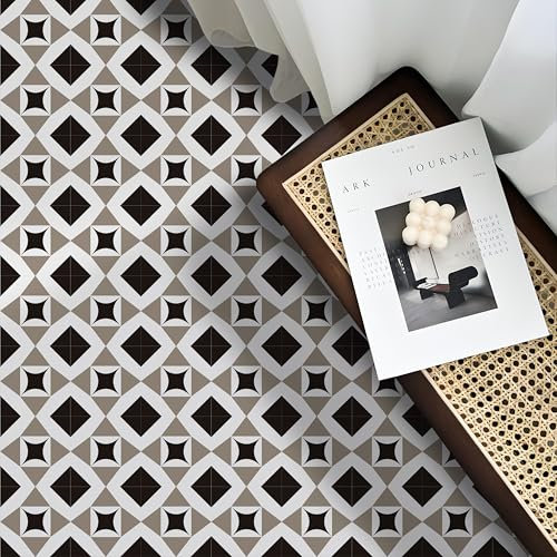 Alwayspon 20Pcs 8inch/20cm Black Grey White Waterproof Non-slip Floor Tiles Decal for Kitchen Bathroom Living Room, Vinyl Flooring Self-adhesive Peel and Stick Vinyl Sticker, T1041