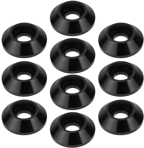 YINETTECH 10 Stück M6 Schwarze Unterlegscheibe für Innensechskantschrauben 45°-Lastverteilungskegelscheiben Aluminiumlegierung Becherkopfdichtung für Montageanwendungen Mechanisches Zubehör