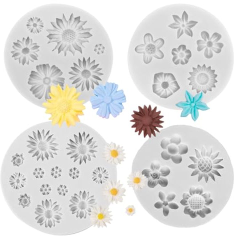 4 Pezzi Stampo in Silicone Margherita, Stampo Silicone Margherita, Stampi Silicone Fiori Piccoli, Stampo Caramelle Silicone Fiori, 3D Fiori Fondente Stampi in Silicone per Fudge, Cioccolato, Torta