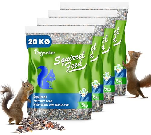 Eichhörnchenfutter - Natürliche Mischung Mit Ganzen Nüssen (20 Kg) - Speziell Für Eichhörnchen, Reich An Proteinen, Und Ballaststoffen - Für Vogelhäuschen - Pestizidfrei - Jede Jahreszeit - Organifer
