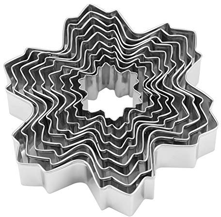 Schneeflockenförmiger Edelstahl, 9-teiliger Edelstahl-Ausstecher, groß für Backwerkzeuge, Zubehör, Schneeflocken-Plätzchenform-Set, Weihnachtsausstecher, Weihnachten und