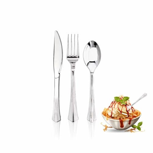 Plastic Cutlery Set Plastic Cutlery Metallic Effect Finish Flatware Forks Spoons Hand Washable Reusable Cutlery Set for Birthday Parties Holiday Gatherings Outdoor Dining & BBQ (18 Pc)