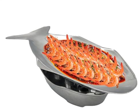 Fish Fondue Set - Thai Style Aluminum Serving Tray | Metal Fish Dish for Asian Street Kitchen, Fondue, Family Dinner, Camping, BBQ, Meal in Fish
