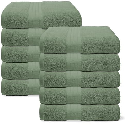 Brentfords Hand Towels For Bathroom, Ultra Soft 100% Cotton Absorbent Fade Resistant Quick Dry Hotel Quality Hand Towels 10 Pack For kitchen & Gym, Olive Green-50x80cm