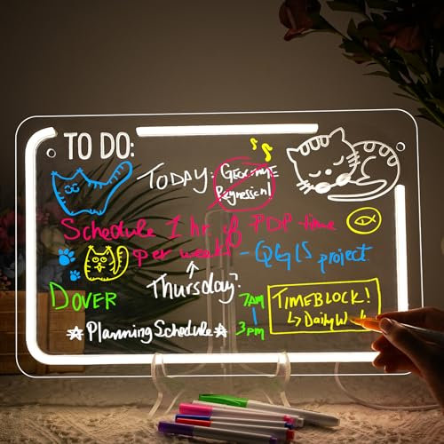 Looklight Tableau Dessin Lumineux, Tablette Lumineuse Dessin, Tablette Acrylique LED avec Câble USB, Chaîne de Suspension, Support & 7 Marqueurs, Tableau Led Enfant pour Bureau, École, Maison