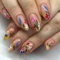 SXVME Floral French False Nails Almond Medium, Colorful Flower Full Cover Nude Press on Nails with Glossy Finish, Fake Nails Press ons with Floral Designs, Cute Summer Glue on Nail for Women 24 Pcs