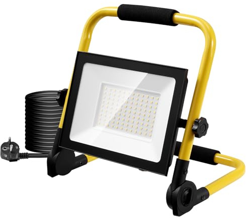 Viugreum LED Baustrahler 100W, 6500K led strahler baustelle, IP65 Wasserdichter LED Arbeitsscheinwerfer mit Einstellbarer Knopf, 3M Kabel, Schuko-Stecker, 10000LM für Werkstatt,Wartung oder Baustelle