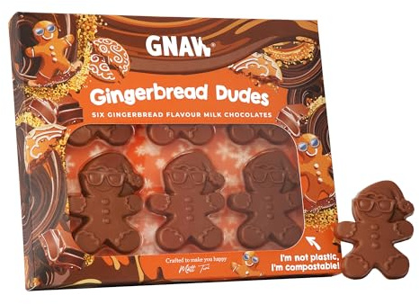 Gnaw Milk Chocolate Gift Set - Gingerbread Dudes Men Gift Set – 6 Flavoured Milk Chocolate Treats with Biscuit & Caramel - Perfect Christmas Chocolate Gift - Ideal Secret Santa Gift