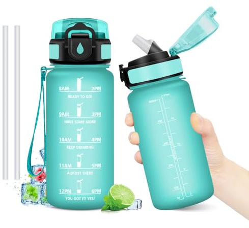 KollyKolla Gourde 500ml, Bouteille d'eau de Motivation avec Marqueur de Temps, Étanche et Réutilisable, Gourde avec Paille sans BPA, Bouteille Réutilisable pour l'école, Sport, Bureau, Yoga, Camping