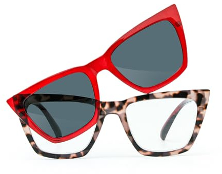 TranStep 2-in-1 magnetische Lesebrille mit aufsteckbaren Sonnenbrillengläsern Farbtöne Anti-UV Smart-Click (Rotwein & Schildpatt, 1.5)