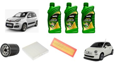 Kit tagliando completo | Compatibile con Fiat Panda Fiat 500 1.2 Benzina | FIRE Kit Tagliando Completo Filtro Olio Aria Abitacolo 4L Olio 10W-40