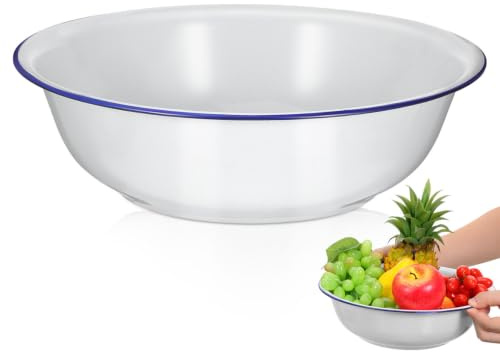 Garneck Große Emaille Schüssel 30cm Weiß Robuste Vintage Rührschüssel für Küchenarbeiten und Gesichtsreinigung