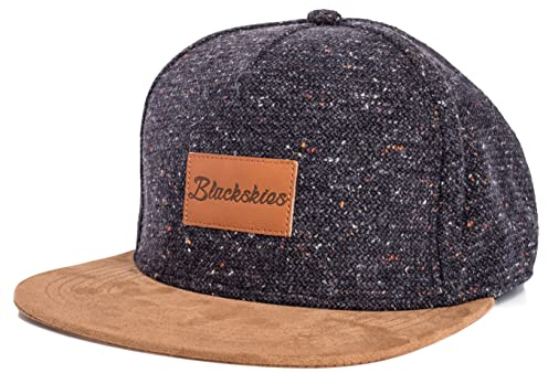 Blackskies® Obsidian Snapback Cap | Damen Herren Baseball Kappe | Basecap aus Wolle mit künstlichem Wildlederschirm Blau-Braun