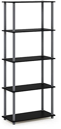 Furinno Turn-N-Tube 5-stufiges Mehrzweck-Regal-Präsentationsregal, Schwarz/Grau