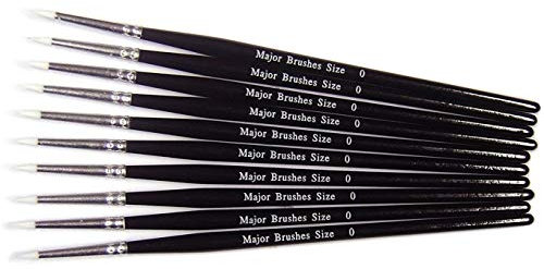 Pack of 10 White Synthetic Sable Substitute Size 0 Round Artist Acrylic Watercolour Brushes, Black Handle