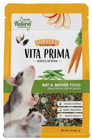 Sunseed Vita Prima Rat and Mouse Food 2lb. Resealable Bag - Supports Instinctive Foraging - Blended with Grains Added Vitamins and Minerals Ingredients - No Artificial Colors Flavors or Preservatives