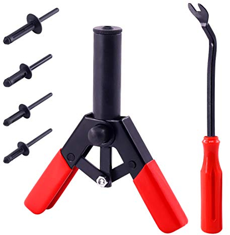 Swpeet Juego de 41 pistolas de remache de polietileno con 1 herramienta de extracción de remaches, herramienta de remache de polietileno para todos los remaches de plástico, extracción segura de clips