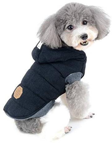 Ranphy Winterjacken Wintermäntel mit Kapuze für Kleine Hunde, Hundejacke mit Fleece Einlage Hundemantel aus Baumwolle Haustier Kleider Winddicht Jacke Bekleidung Kapuzenjacke für Katze Schwarz XXL