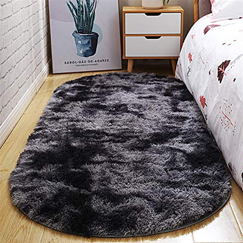 Icegrey Shaggy Teppich Hochflor Langflor Oval Tie-Dye Teppiche Farbecht Pflegeleicht für Wohnzimmer Esszimmer Kinderzimmer Schlafzimmer Bettvorleger, Tie-Dye Dunkelgrau, 160x230cm