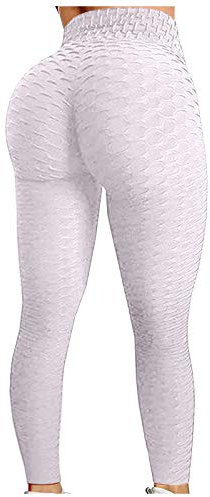 Leggings Femme Sport Taille Haute Couleur Unie avec Poche Pantalon Elastique Sexy Pas Cher Mode Slim Gym Yoga Fitness Pants (XXL, Blanc)