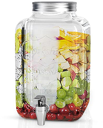 Intirilife Getränkespender 4 Liter aus Glas mit Zapfhahn aus Edelstahl - 14 x 24 cm - Wasserspender Saftspender Limonadenspender Glasbehälter für Getränke, Metallhahn