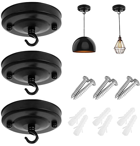 Dasyusuo 3Pcs Techo de Gancho de Araña Gancho de techo para candelabro Vintage Candelabro Placa Techo Gancho de Techo de Hierro para luces colgantes,ventiladores (negro)