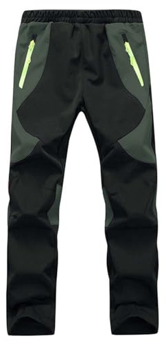 Echinodon Kinder Gefütterte Hose Softshellhose Winddicht Wasserabweisend Atmungsaktiv Warm Jungen Mädchen Trekkinghose Wanderhose Schwarz/Armeegrün 3XL