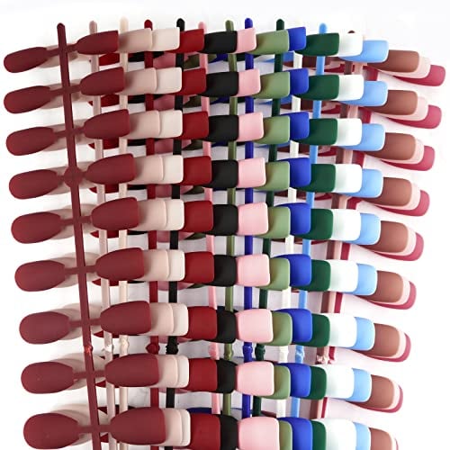 FLOFIA 336 Stk Künstliche Nägel Ballerina Kurz Fingernägel Matt Falsche Nagel zum Aufkleben Vollabdeckung Kunstnägel Set DIY Press on Nail Art Nagelspitzen Einfarbig 14 Farben