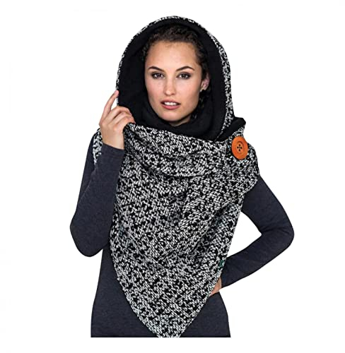 Damen Schal Dreiecksschal Groß Elegant Bunt Feder Drucken Button Knopf Dreieckstuch Weich Warme Herbstschal Winterschal Karo Tartan Streifen Herbstschal Halstücher Cape Scarf Lätzchen Dreieckstuch