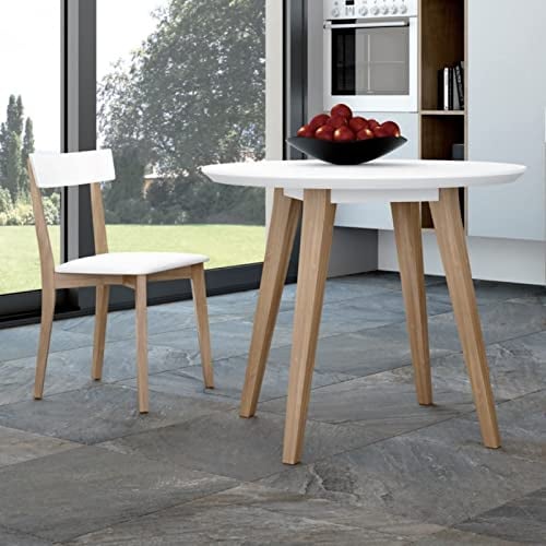 KITKAY Mesa de Cocina Sabona de 90 cm Extensible a 120 cm de Madera Texturada Blanca/Patas Natural
