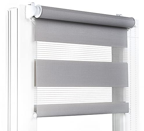 Fenster DEKOR - Rollos für Fenster Grau - Klemmfix Rollo ohne Bohren B125 x H120 cm - Doppelrollo mit Einer Breiten Auswahl an Größen und Farben - Blickdichte Rollos, einfach zu montieren