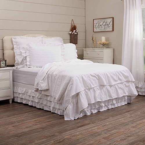 Piper Classics Serenity Steppdecke für Doppelbetten, 228,6 x 228,6 cm, Weiß mit Rüschen, gesteppt, Landhausstil, Shabby Chic